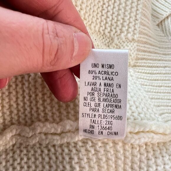 Lilly's Kloset Cream Cable Knit Golf Button V-Neck Long Cardigan Size 2XL - Picture 11 of 12